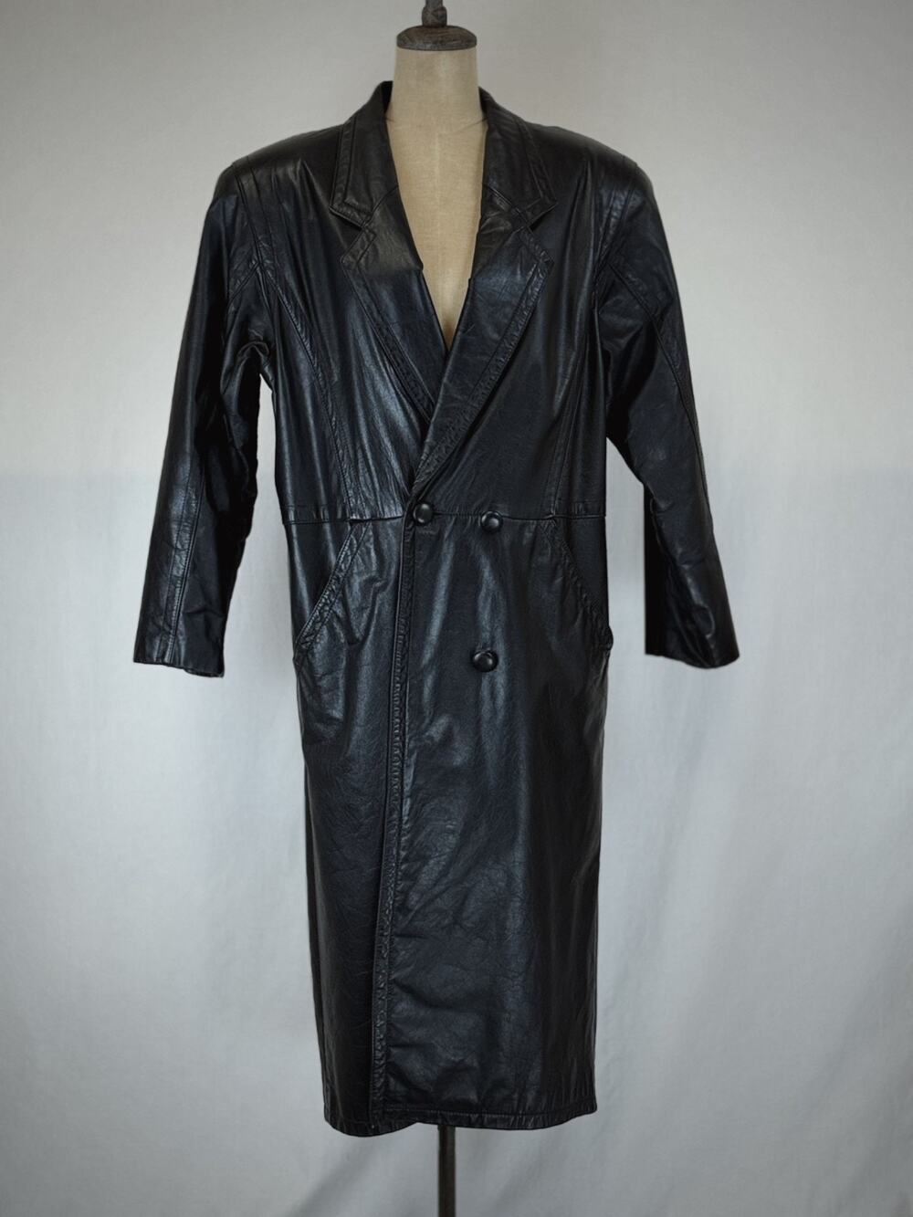 Vintage Y2K Wilson's Leather Pelle Studio Black Trench Coat Womens SMALL #0322